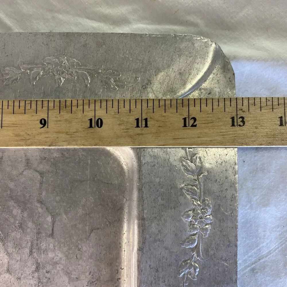 EMPC Hammered Aluminum Tray Square Intaglio Design 50s Floral Wall Hang 13
